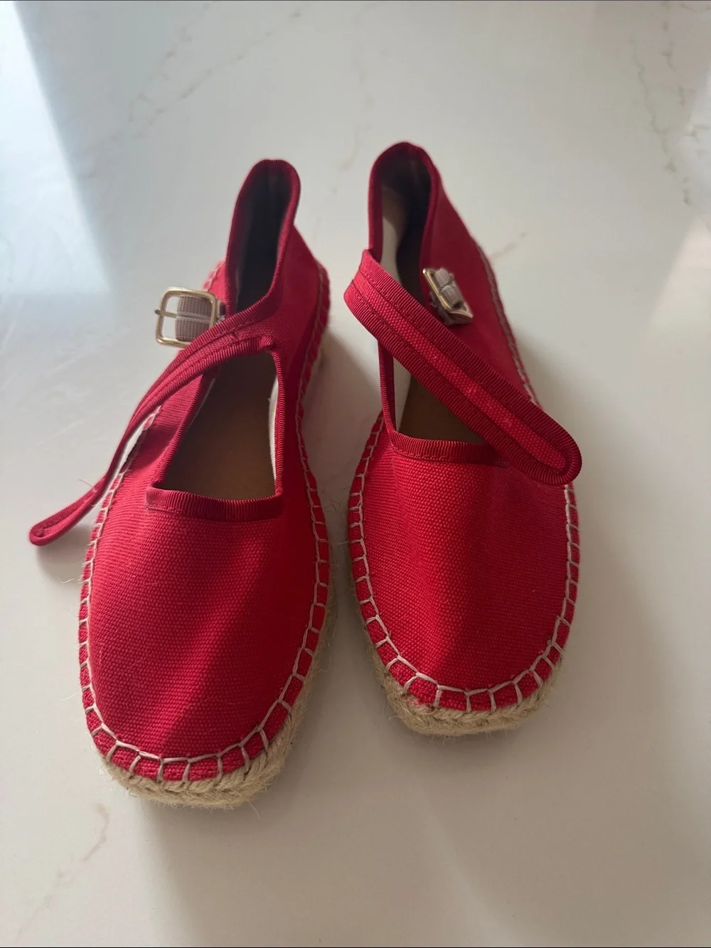 Maeve Red Canvas Espadrille Mary Jane with Jute Sole